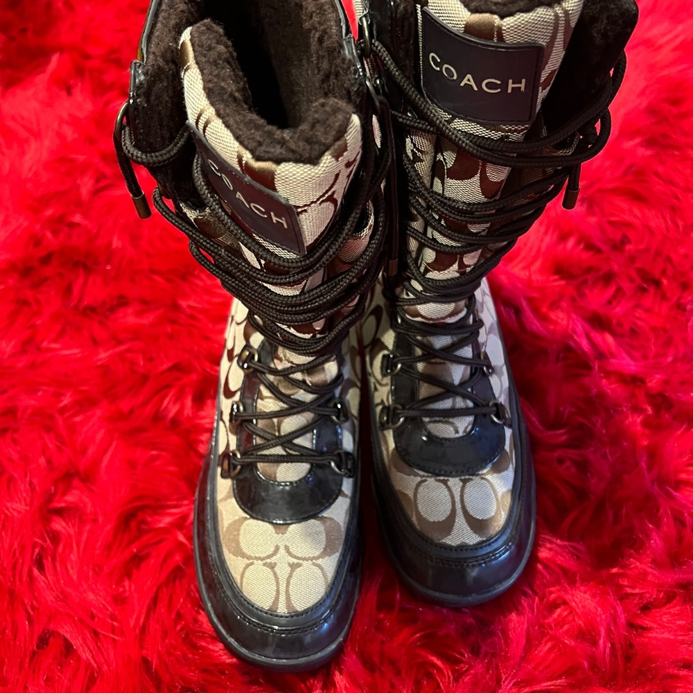 Coach Black and Cream Patterned Boots